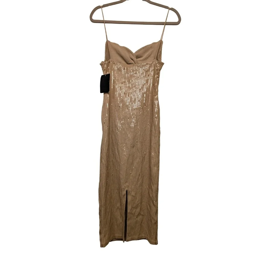 Retrofete Sariah Sequin Knit Midi Dress Nude Bodycon‎ $625 Party Wedding Guest